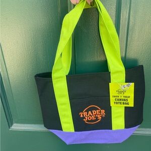 NWT Trader Joe's purple lack and green mini tote bag Halloween limited edition